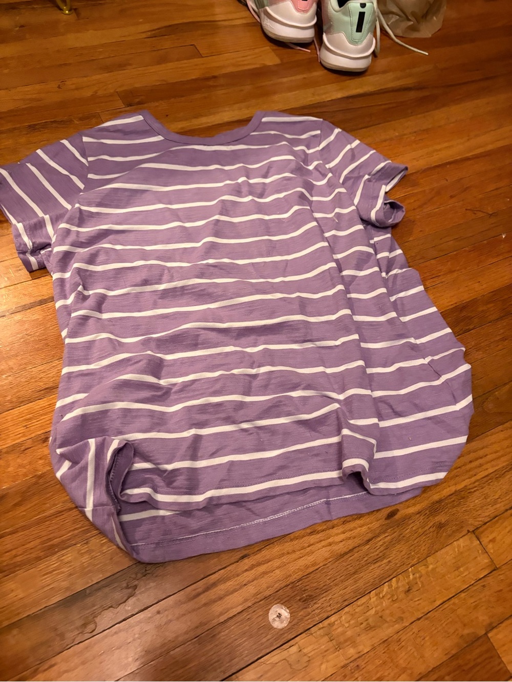 Time and Tru Lavender & White Striped Short Sleeve Tee